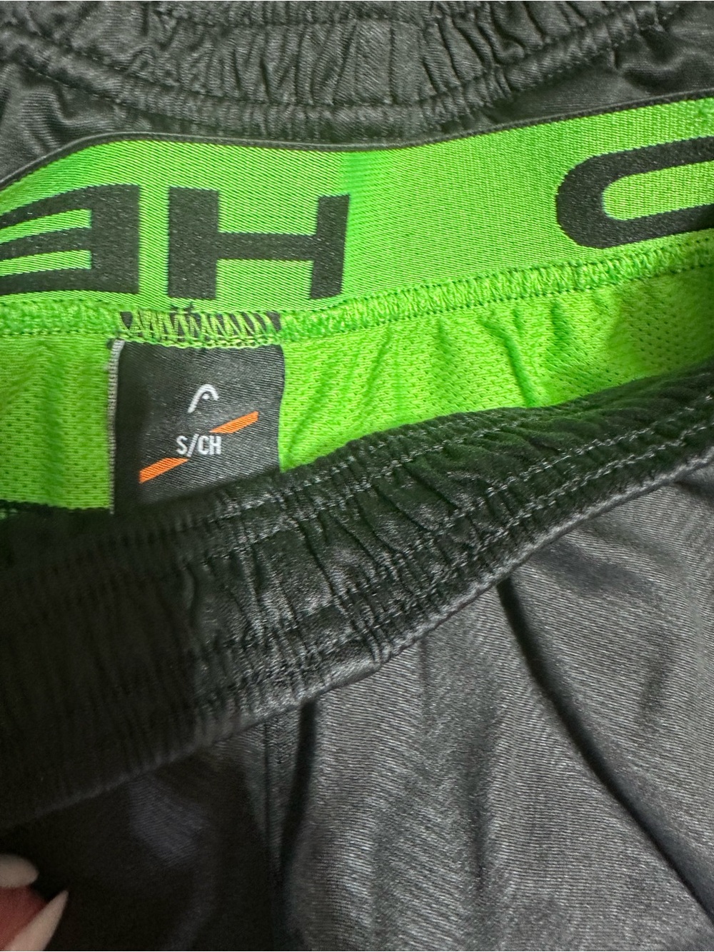 Head Boys Black Athletic Shorts – Neon Green Waistband – Size S, Like New